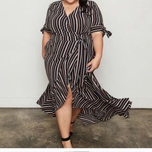 Part & Parcel Black Striped Ruffle Maxi Dress